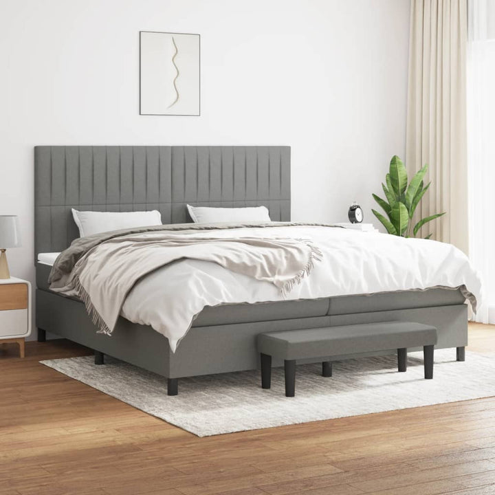 kontinentalseng med madras 200x200 cm stof mørkegrå