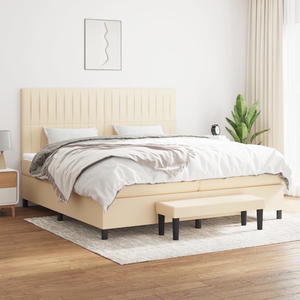 kontinentalseng med madras 200x200 cm stof cremefarvet