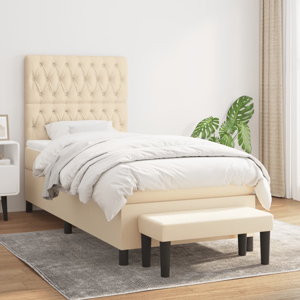 kontinentalseng med madras 90x190 cm stof cremefarvet