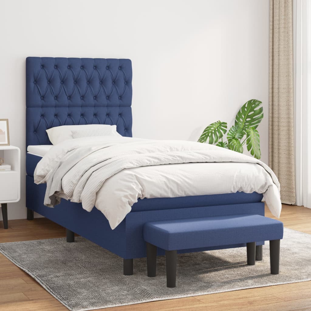 kontinentalseng med madras 90x190 cm stof blå