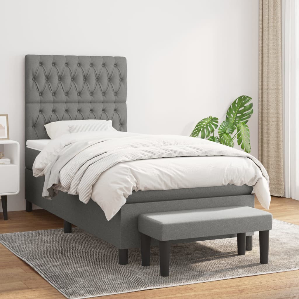 kontinentalseng med madras 90x200 cm stof mørkegrå