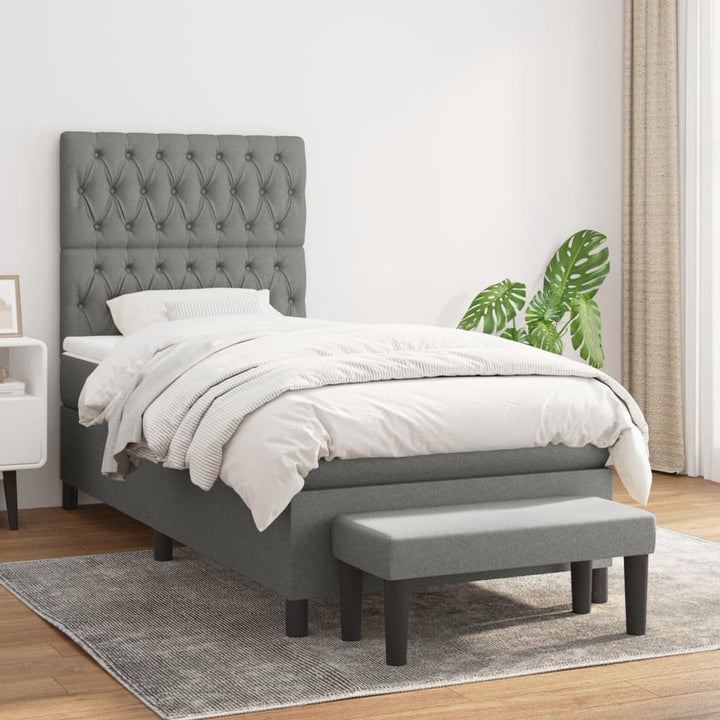 kontinentalseng med madras 90x200 cm stof mørkegrå