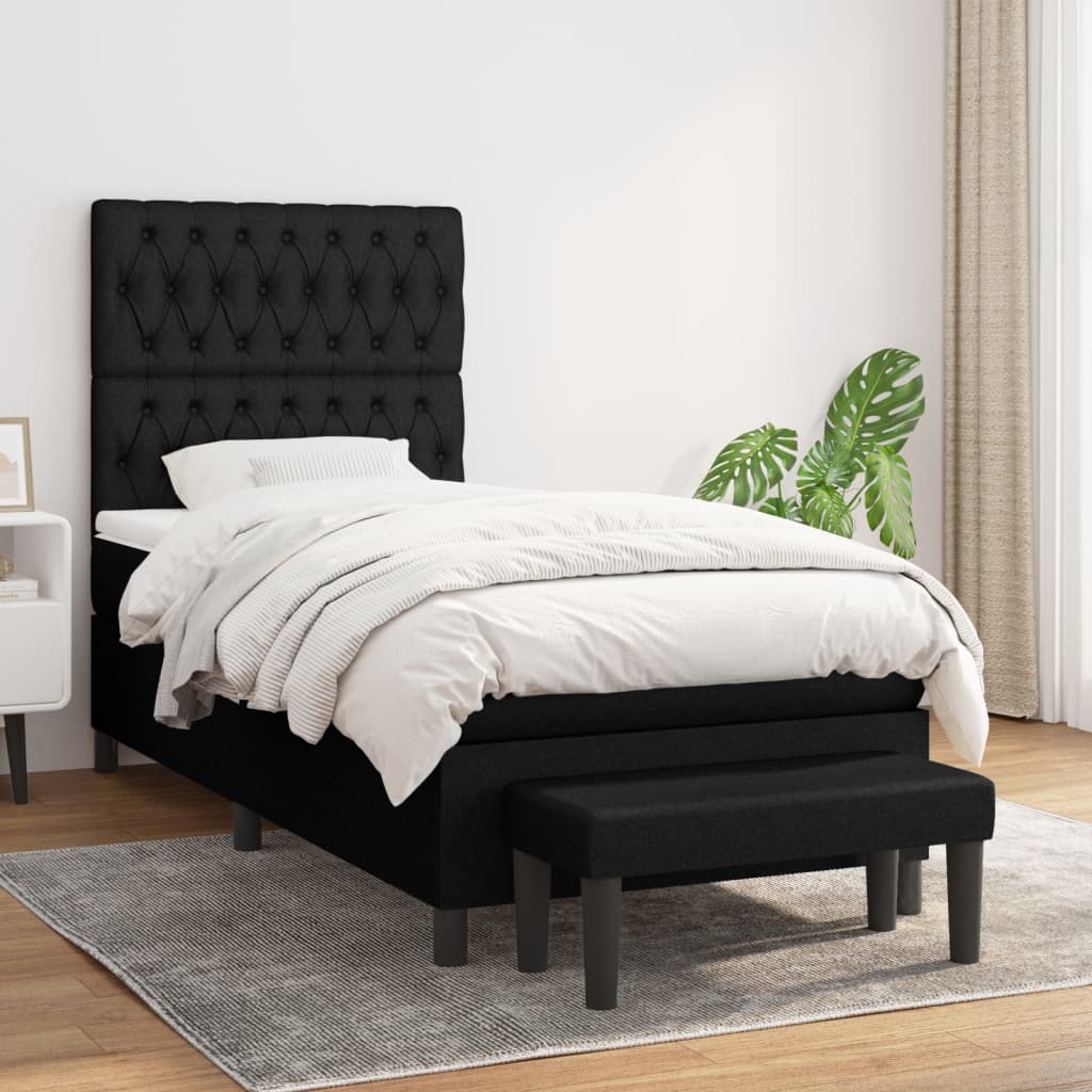 kontinentalseng med madras 90x200 cm stof sort