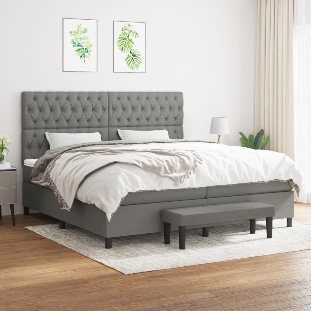kontinentalseng med madras 200x200 cm stof mørkegrå