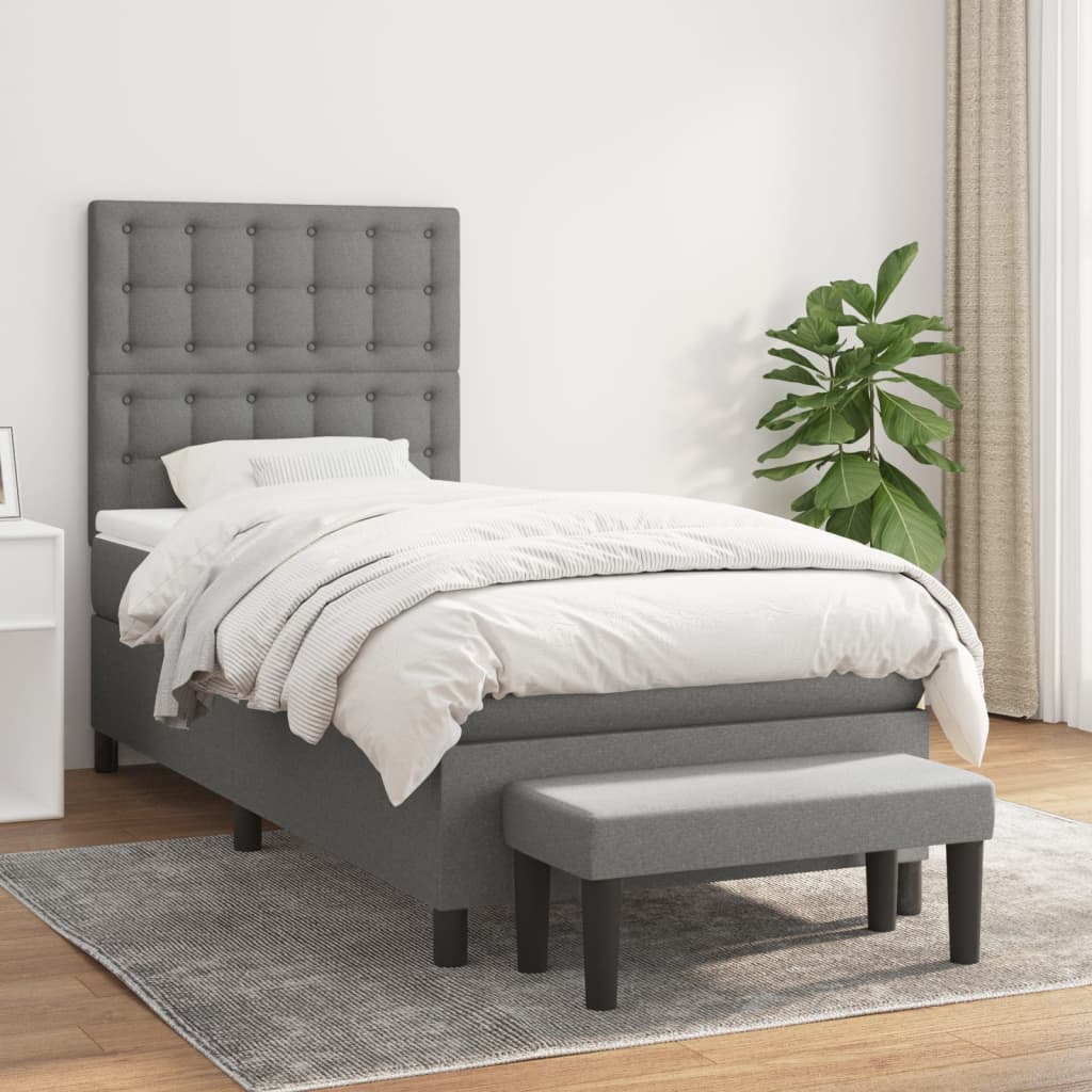 kontinentalseng med madras 90x190 cm stof mørkegrå