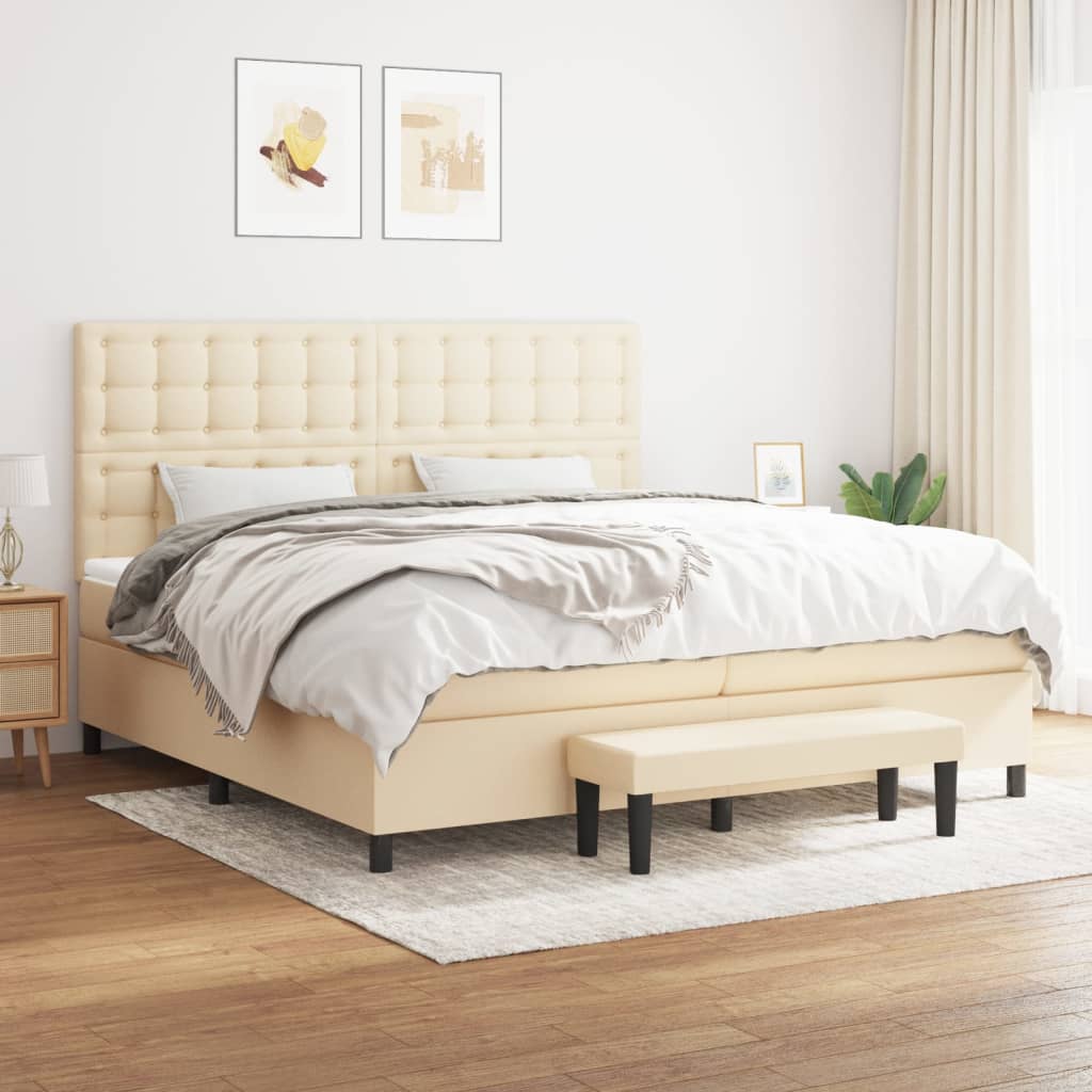 kontinentalseng med madras 200x200 cm stof cremefarvet