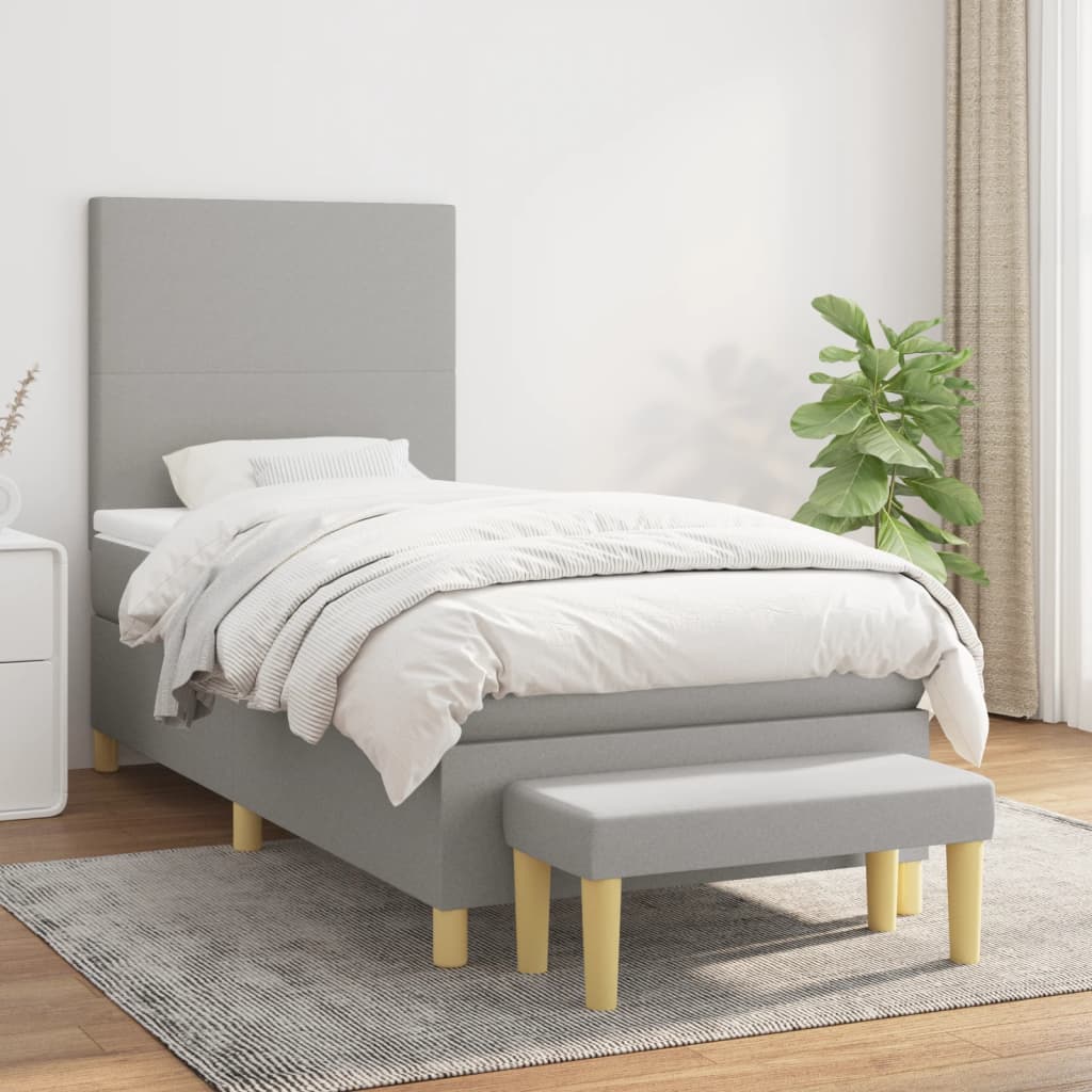 kontinentalseng med madras 90x190 cm stof lysegrå