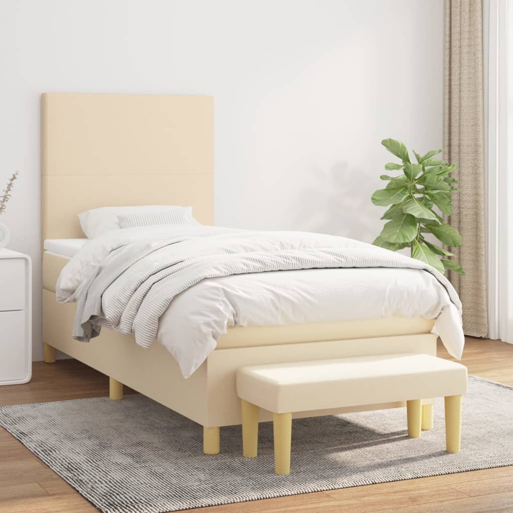 kontinentalseng med madras 90x190 cm stof cremefarvet