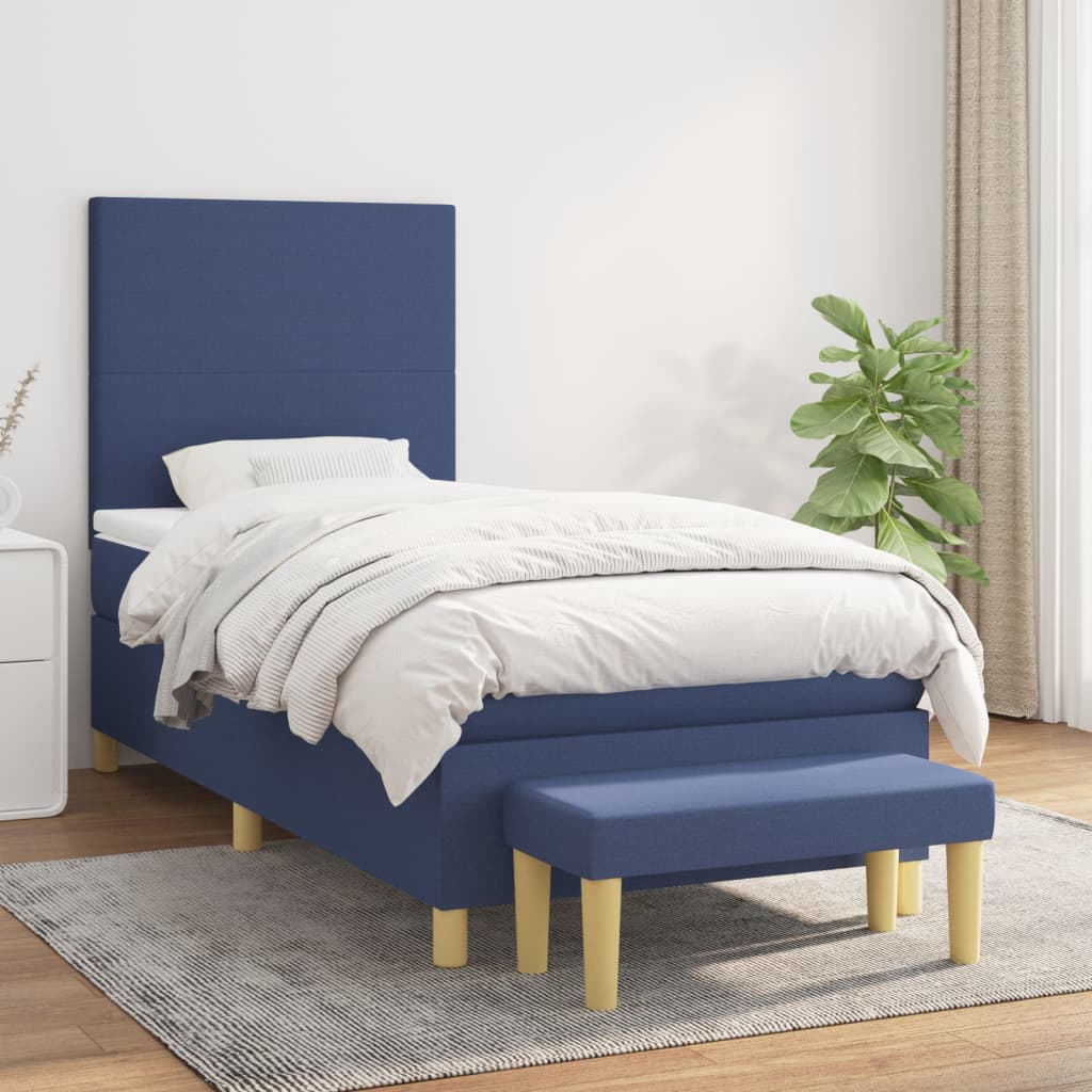 kontinentalseng med madras 90x190 cm stof blå