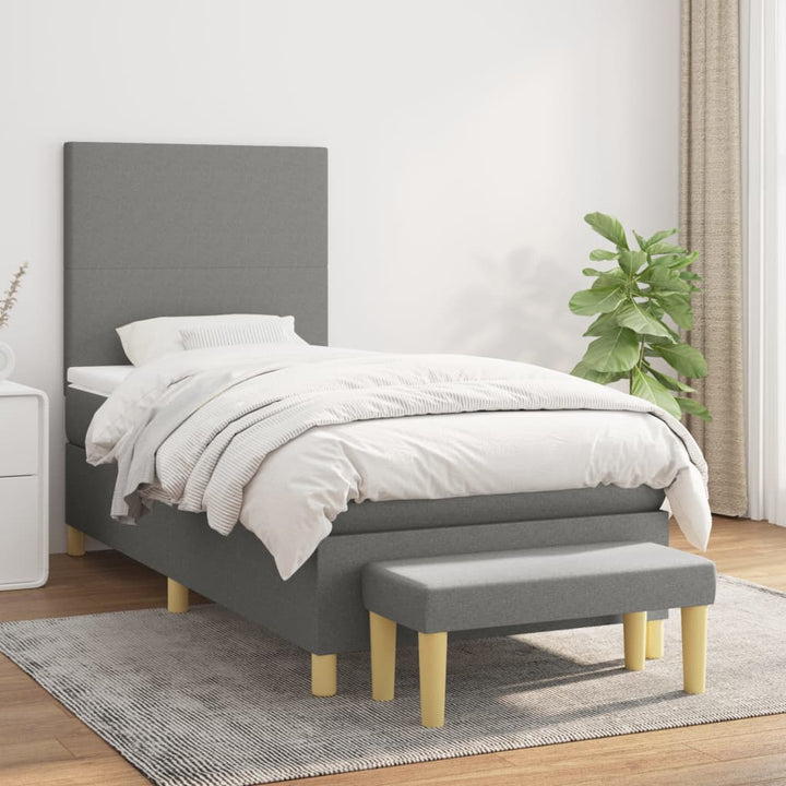 kontinentalseng med madras 100x200 cm stof mørkegrå