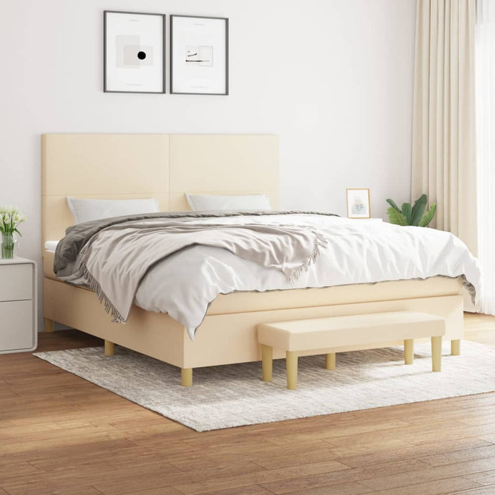 kontinentalseng med madras 180x200 cm stof cremefarvet