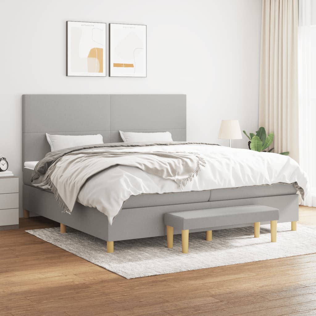 kontinentalseng med madras 200x200 cm stof lysegrå