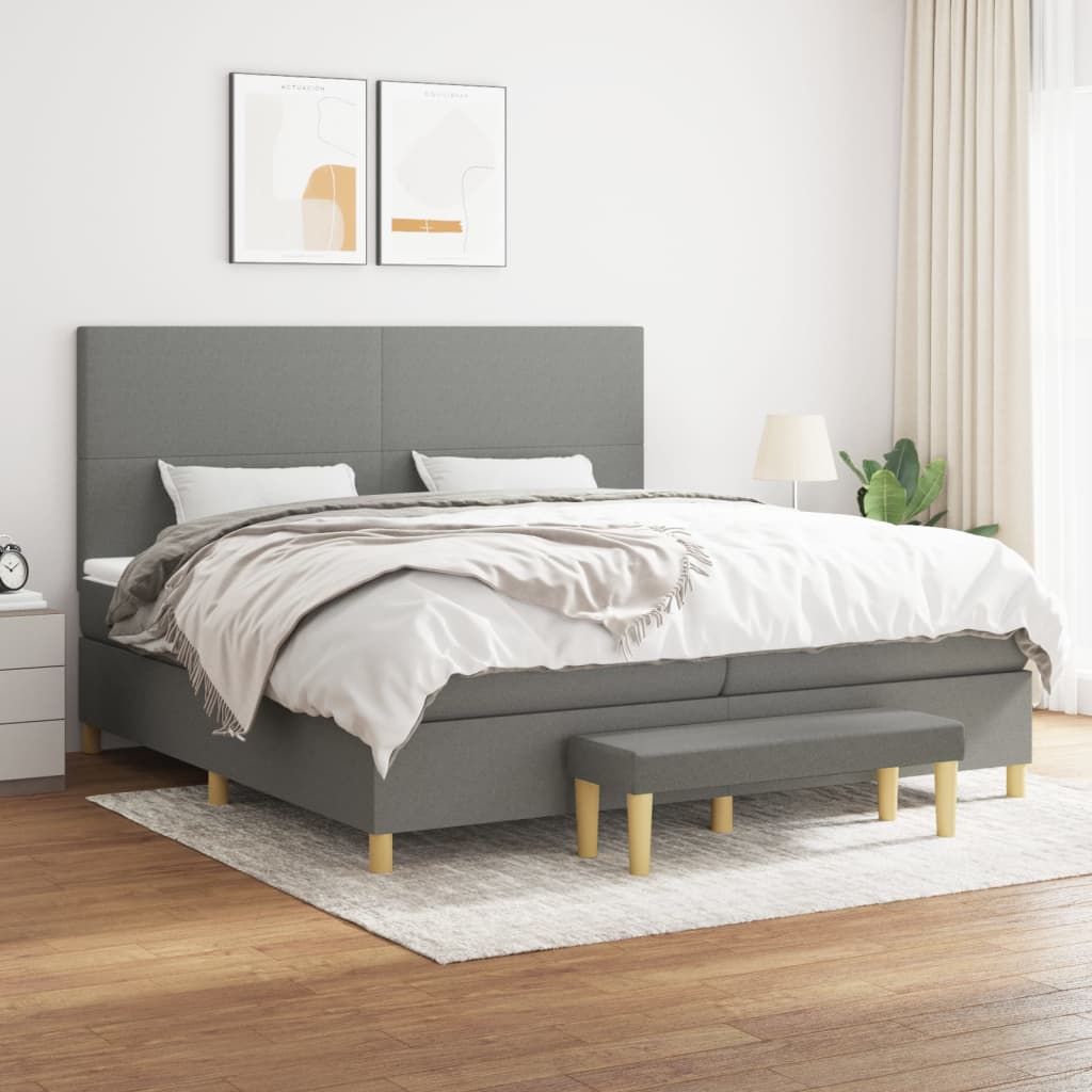 kontinentalseng med madras 200x200 cm stof mørkegrå