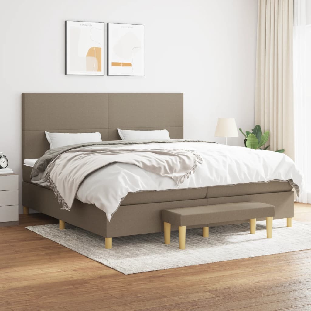 kontinentalseng med madras 200x200 cm stof gråbrun