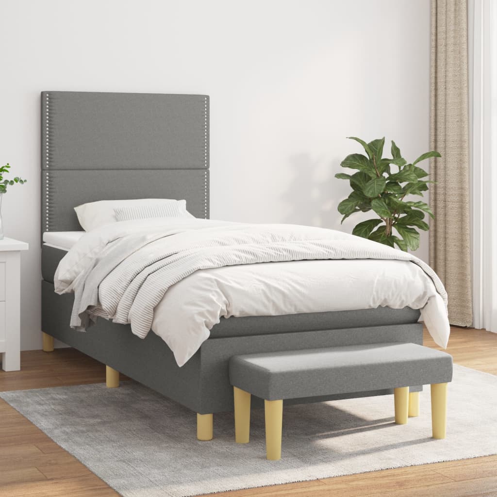 kontinentalseng med madras 90x190 cm stof mørkegrå