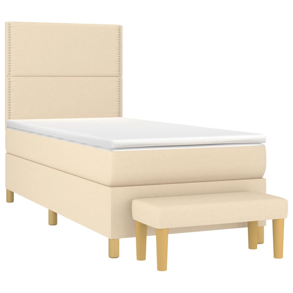 kontinentalseng med madras 90x190 cm stof cremefarvet