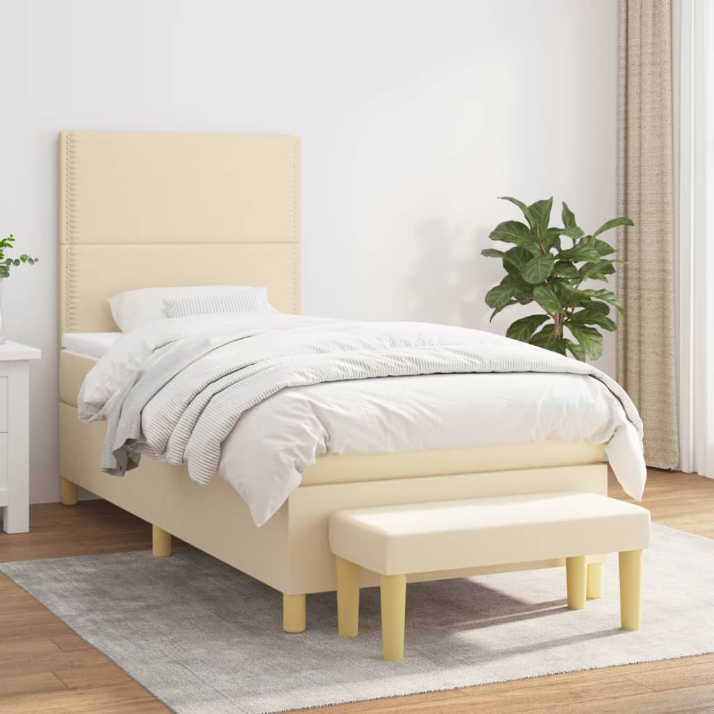 kontinentalseng med madras 90x190 cm stof cremefarvet