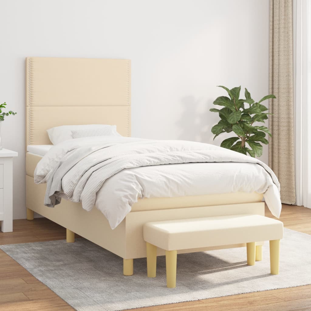 kontinentalseng med madras 90x200 cm stof cremefarvet
