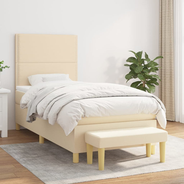 kontinentalseng med madras 90x200 cm stof cremefarvet