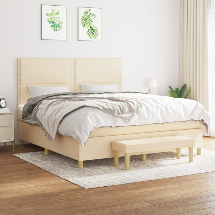 kontinentalseng med madras 180x200 cm stof cremefarvet