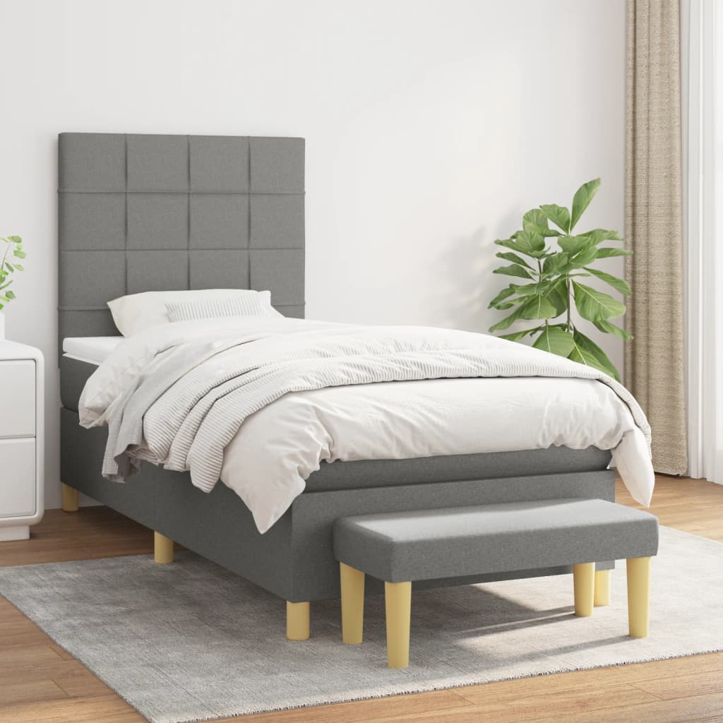 kontinentalseng med madras 90x190 cm stof mørkegrå