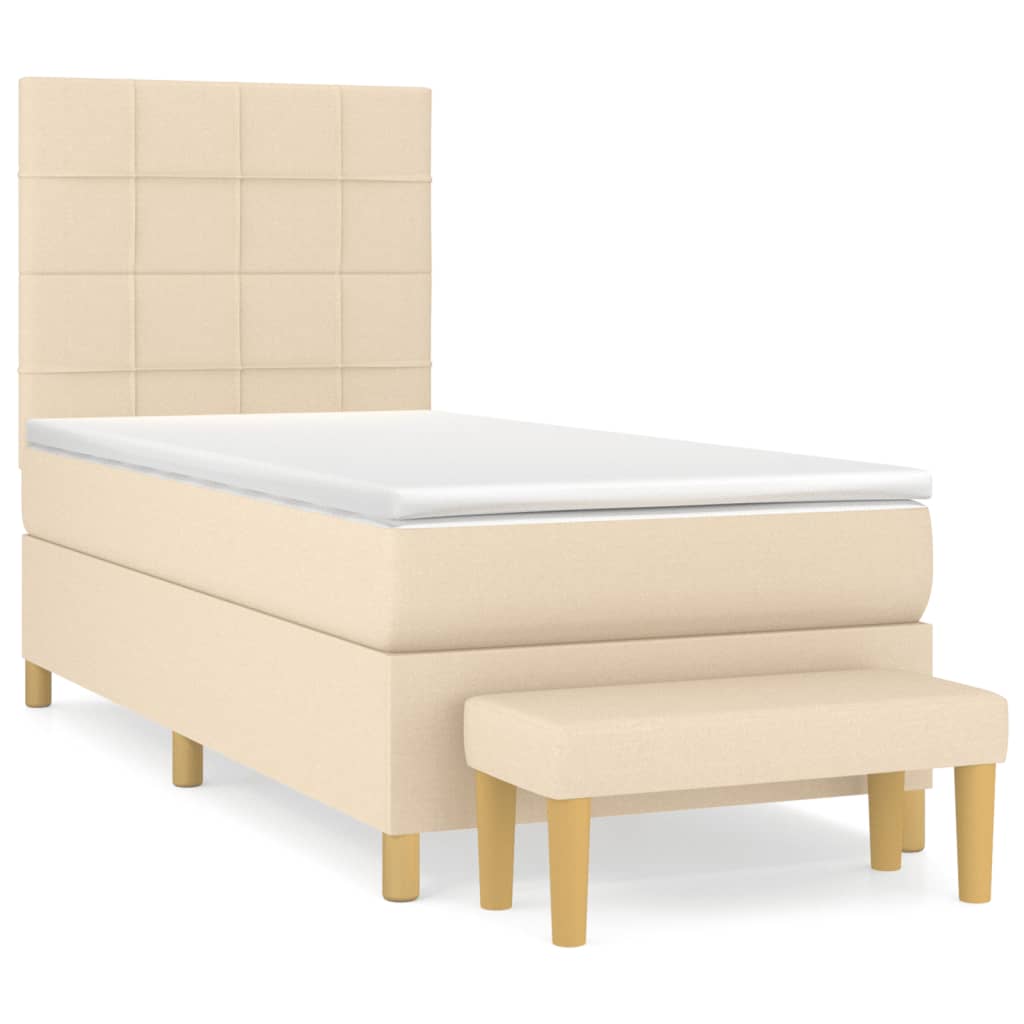 kontinentalseng med madras 90x190 cm stof cremefarvet
