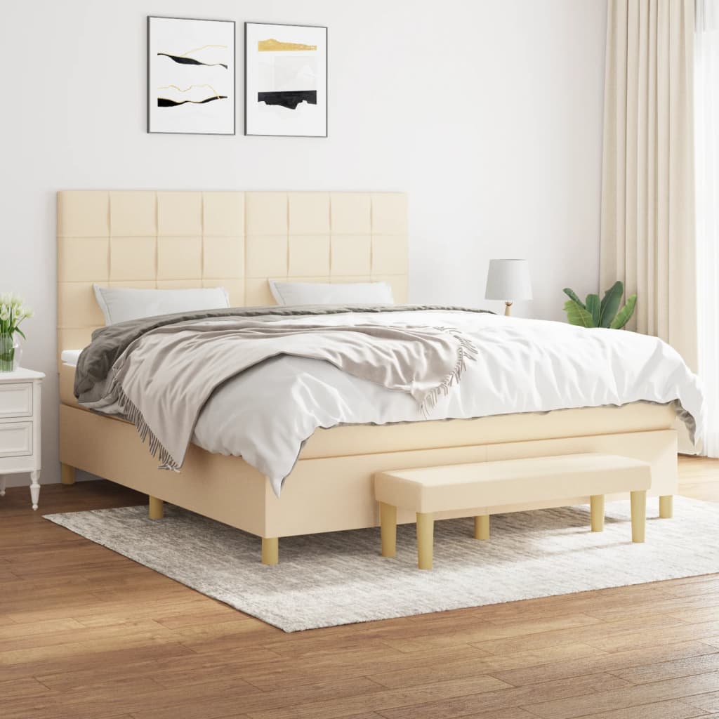 kontinentalseng med madras 160x200 cm stof cremefarvet