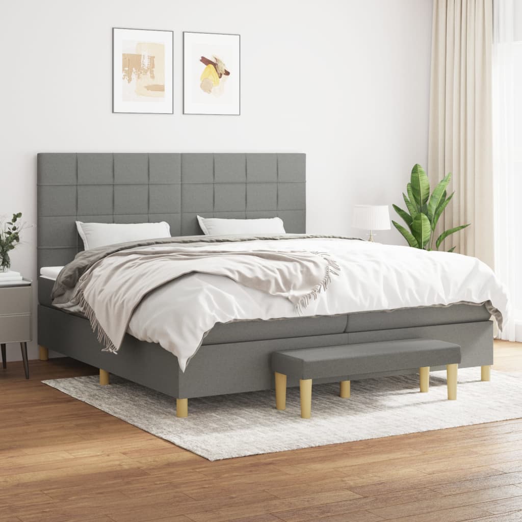 kontinentalseng med madras 200x200 cm stof mørkegrå