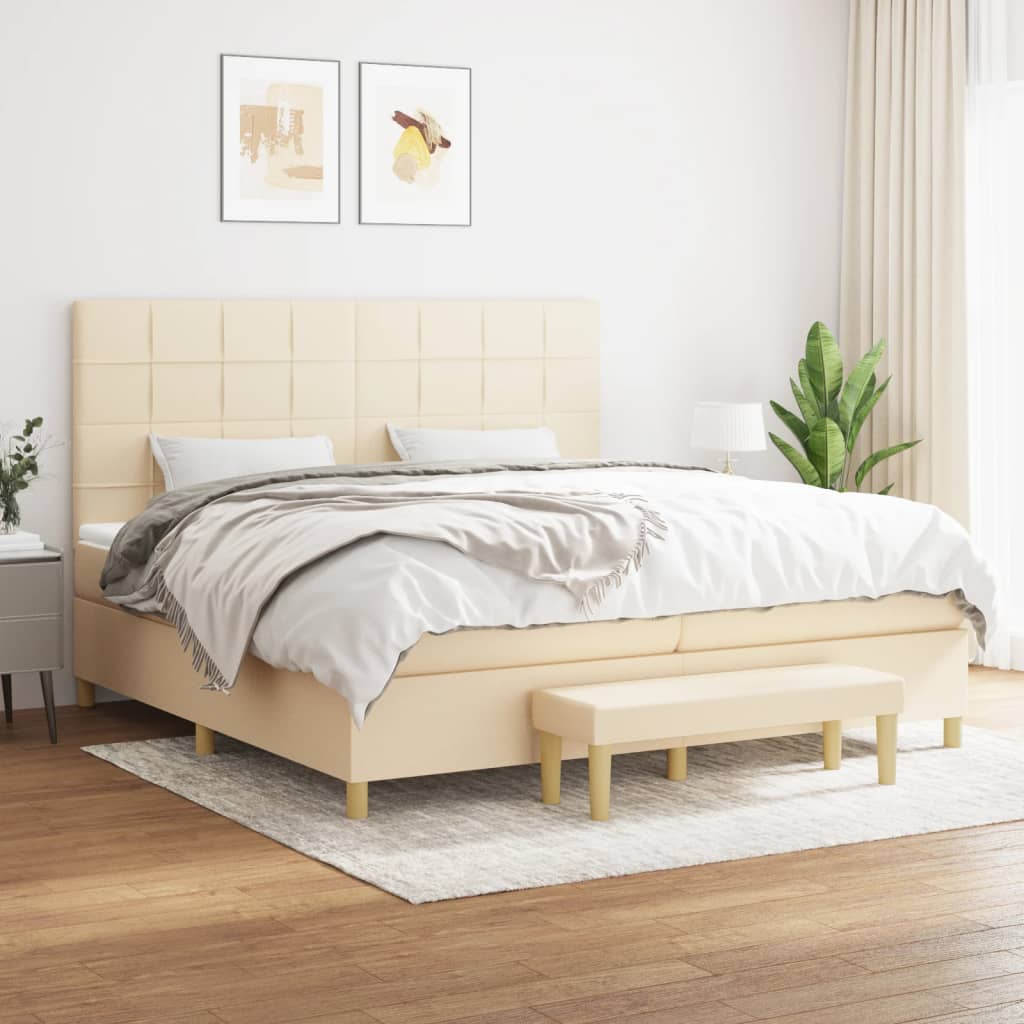 kontinentalseng med madras 200x200 cm stof cremefarvet