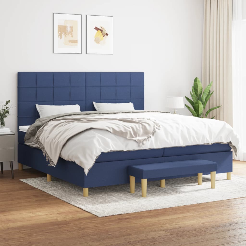 kontinentalseng med madras 200x200 cm stof blå