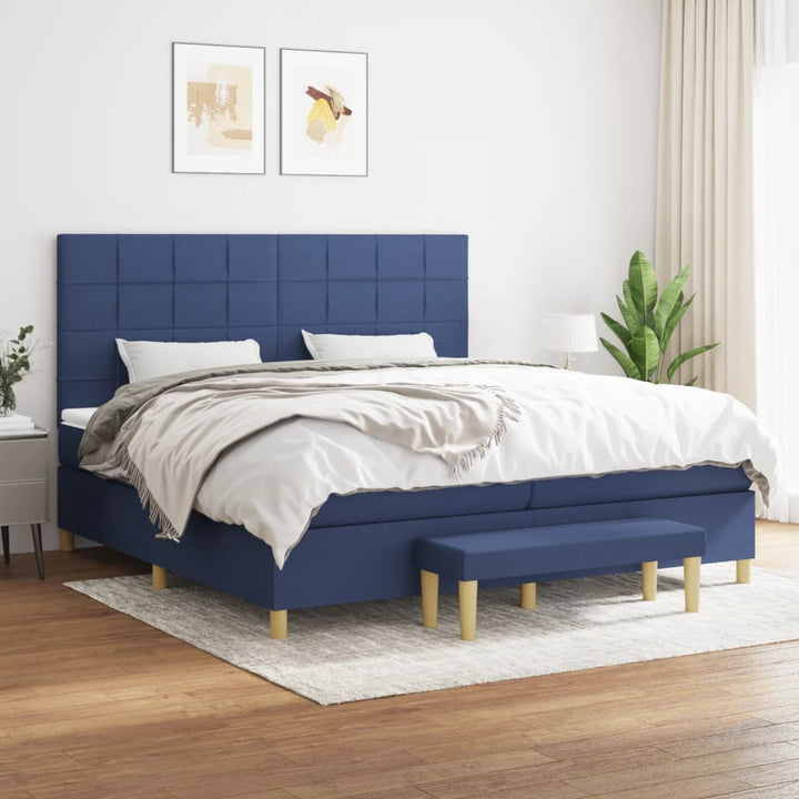 kontinentalseng med madras 200x200 cm stof blå