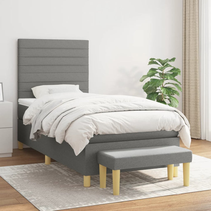 kontinentalseng med madras 90x190 cm stof mørkegrå