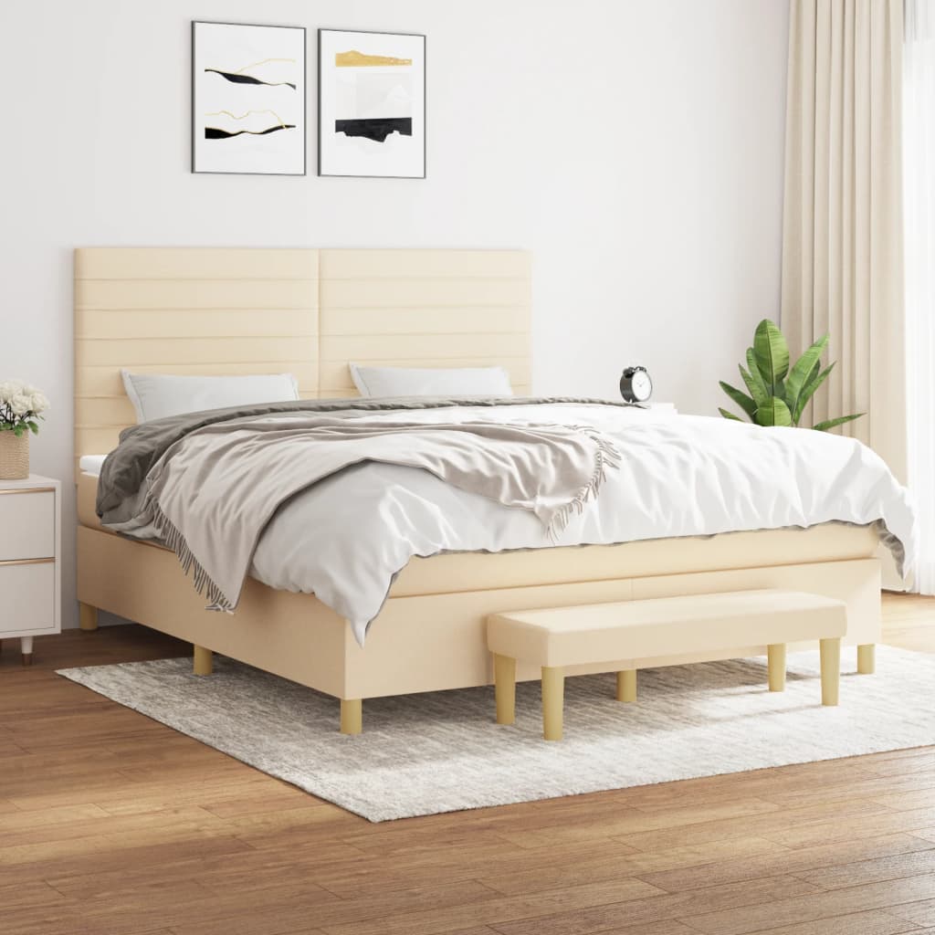 kontinentalseng med madras 180x200 cm stof cremefarvet