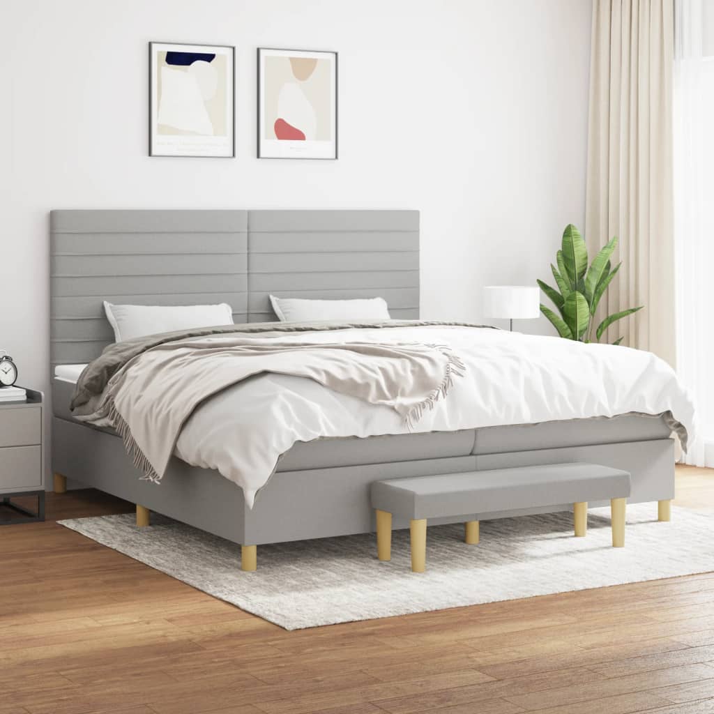 kontinentalseng med madras 200x200 cm stof lysegrå