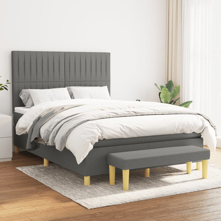 kontinentalseng med madras 140x190 cm stof mørkegrå