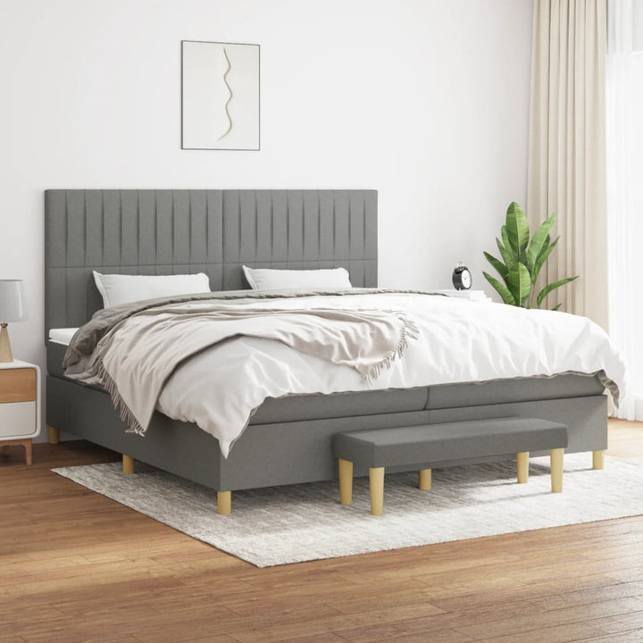 kontinentalseng med madras 200x200 cm stof mørkegrå