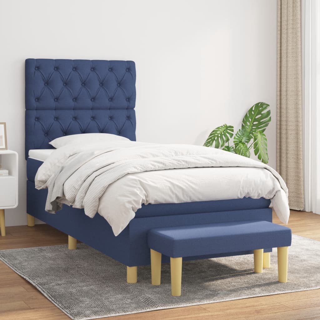 kontinentalseng med madras 80x200 cm stof blå