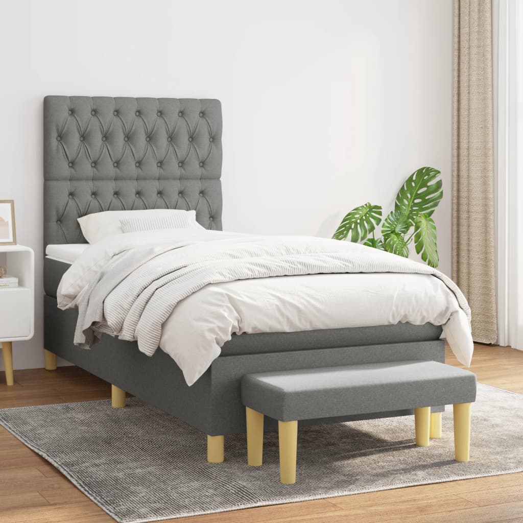 kontinentalseng med madras 90x190 cm stof mørkegrå