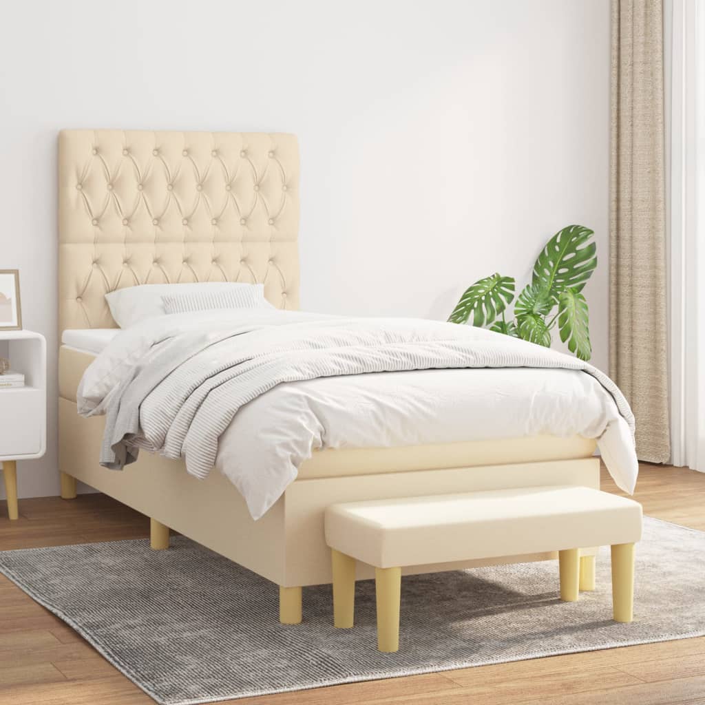 kontinentalseng med madras 90x190 cm stof cremefarvet