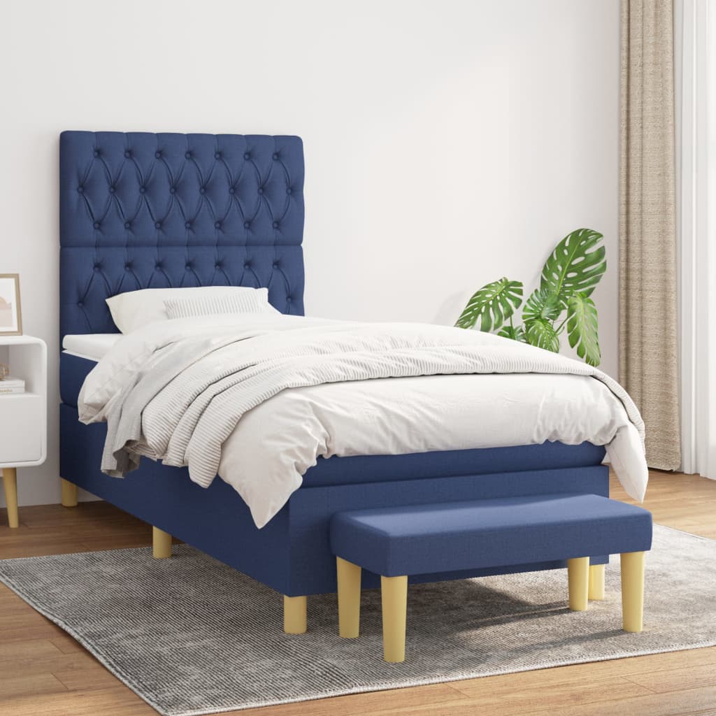 kontinentalseng med madras 90x190 cm stof blå