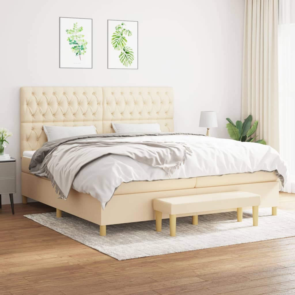 kontinentalseng med madras 200x200 cm stof cremefarvet