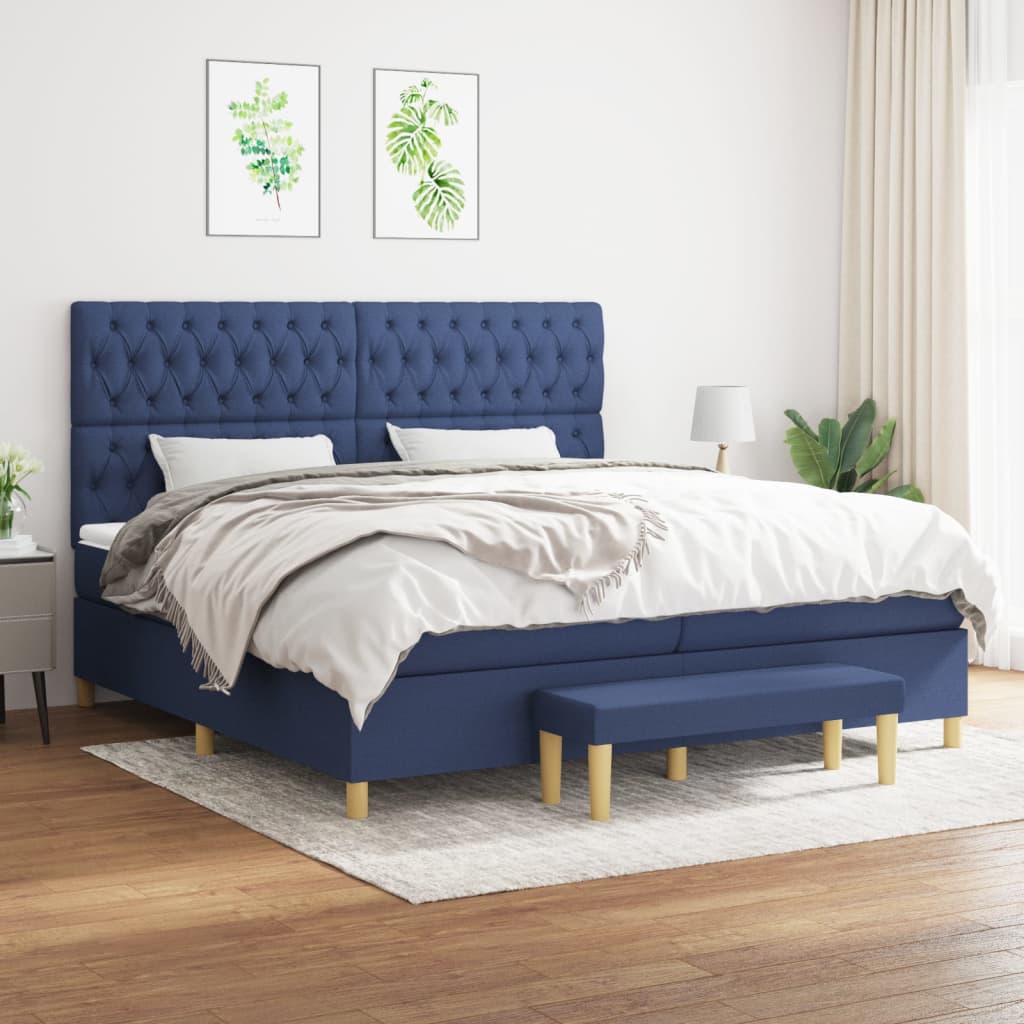 kontinentalseng med madras 200x200 cm stof blå