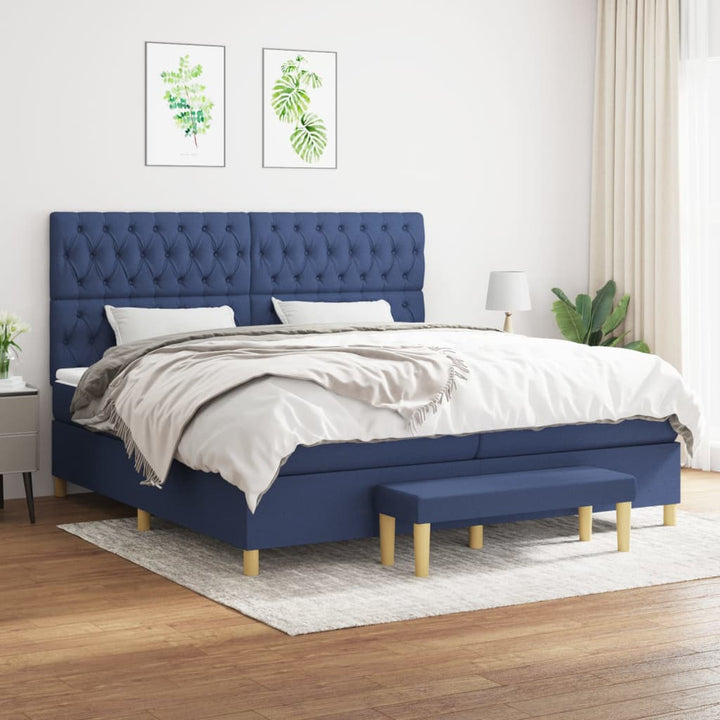 kontinentalseng med madras 200x200 cm stof blå