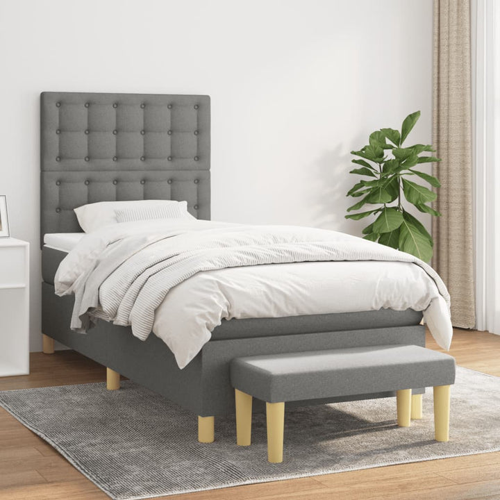 kontinentalseng med madras 90x190 cm stof mørkegrå