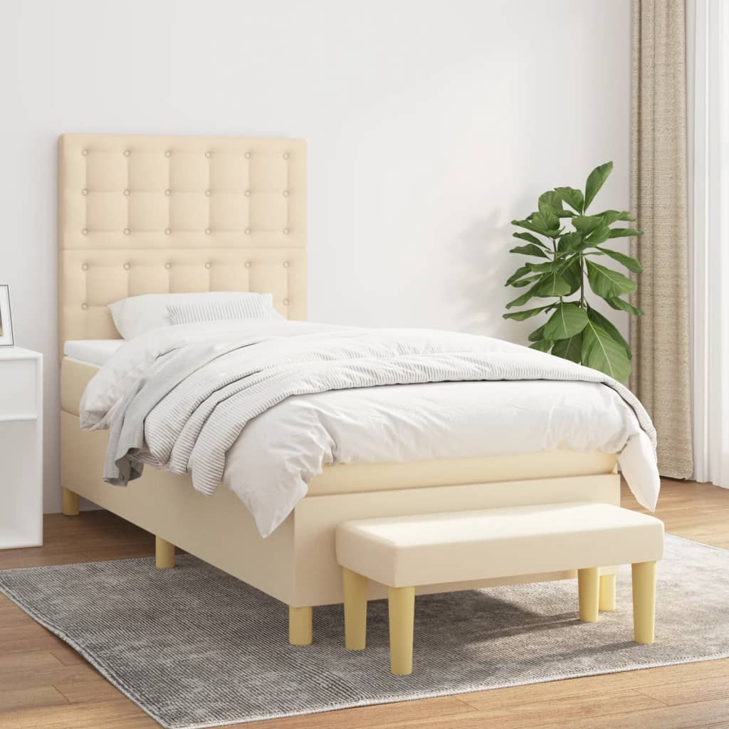 kontinentalseng med madras 90x190 cm stof cremefarvet