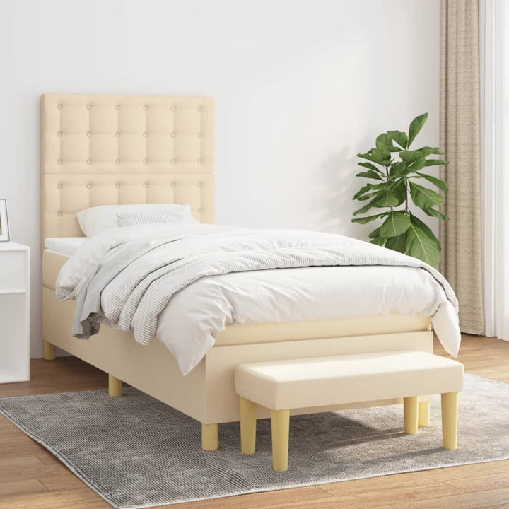 kontinentalseng med madras 90x190 cm stof cremefarvet