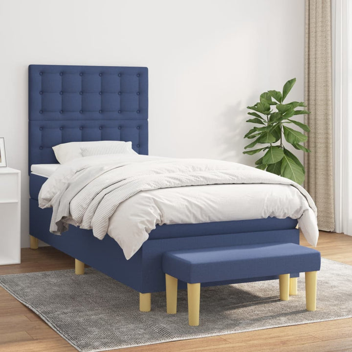 kontinentalseng med madras 90x190 cm stof blå
