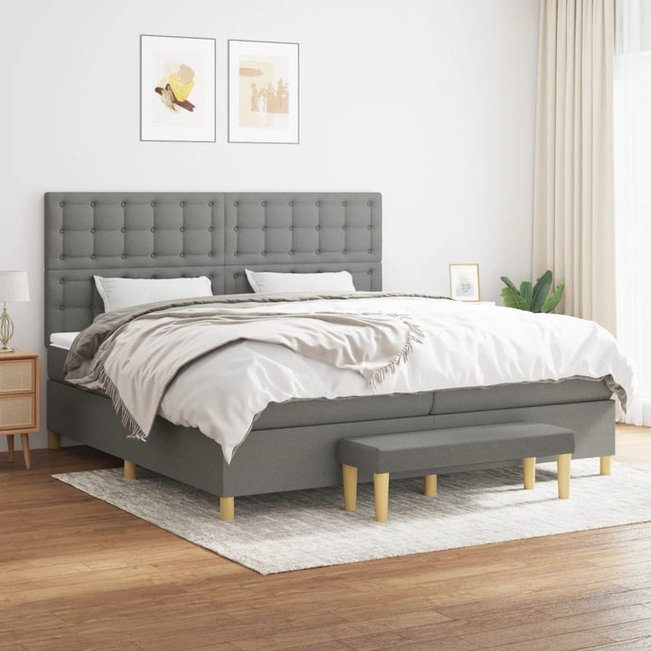 kontinentalseng med madras 200x200 cm stof mørkegrå