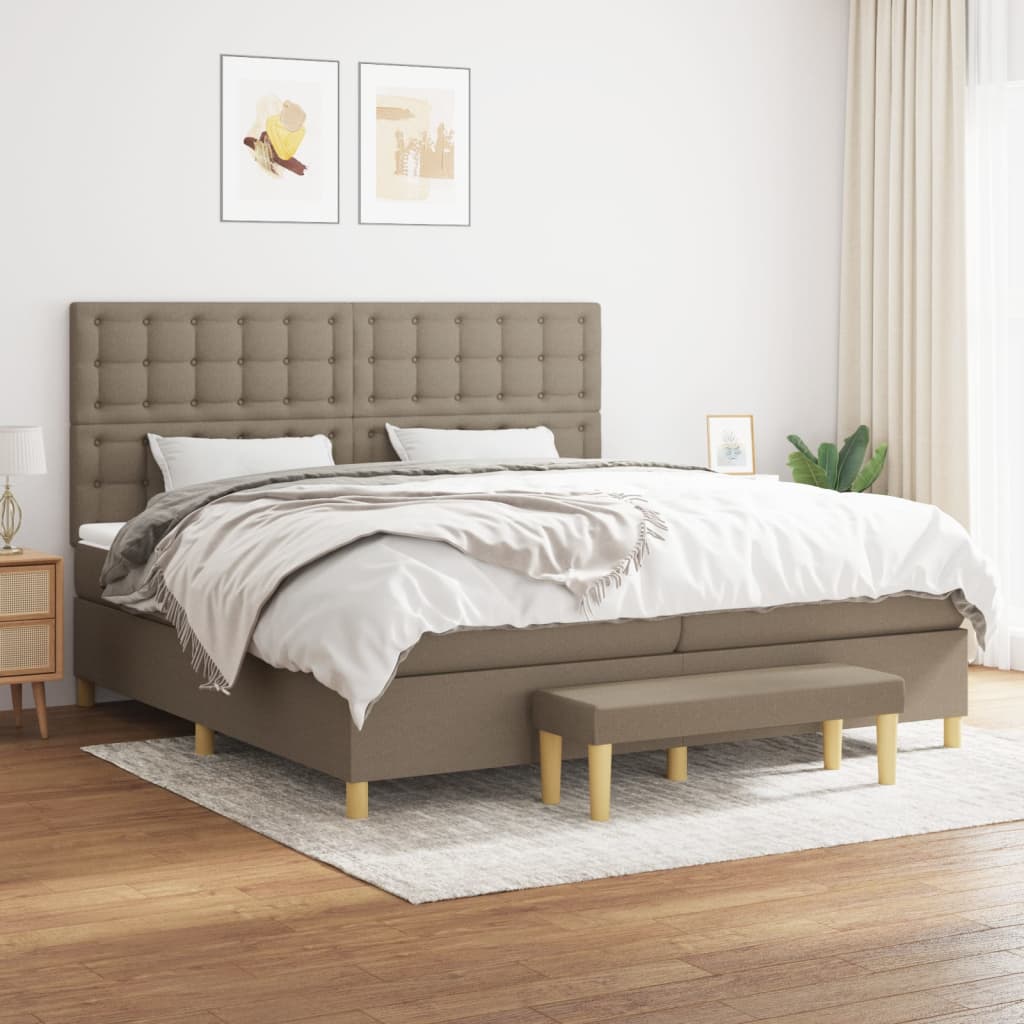 kontinentalseng med madras 200x200 cm stof gråbrun