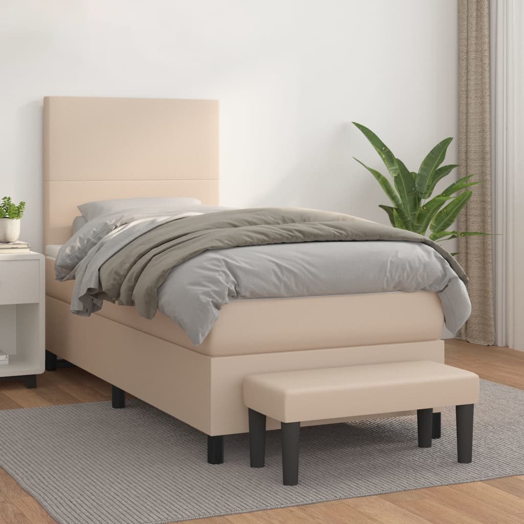 kontinentalseng 90x200 cm kunstlæder cappuccinofarvet